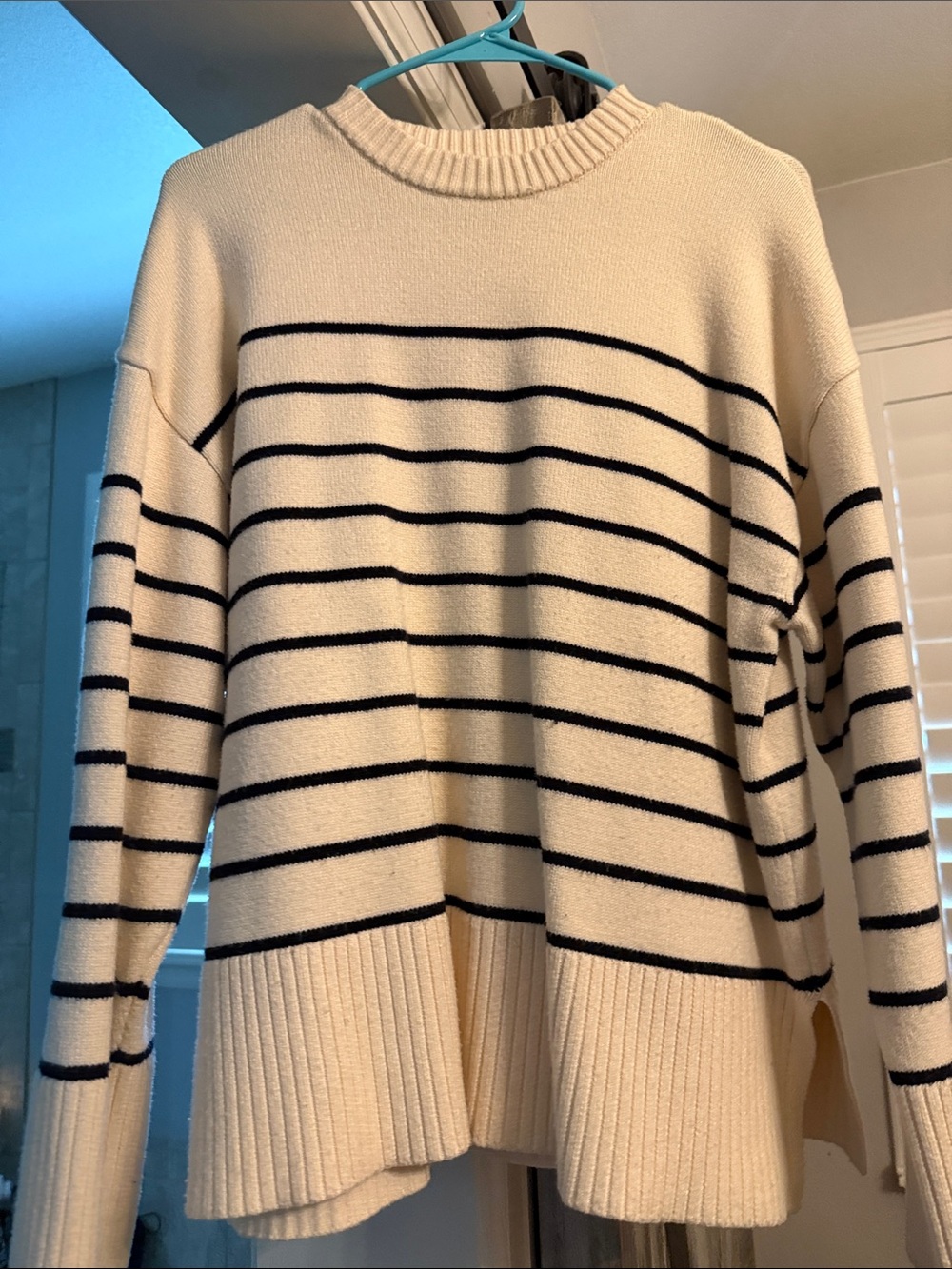 Women's Cream Striped Knit Sweater- ZARA